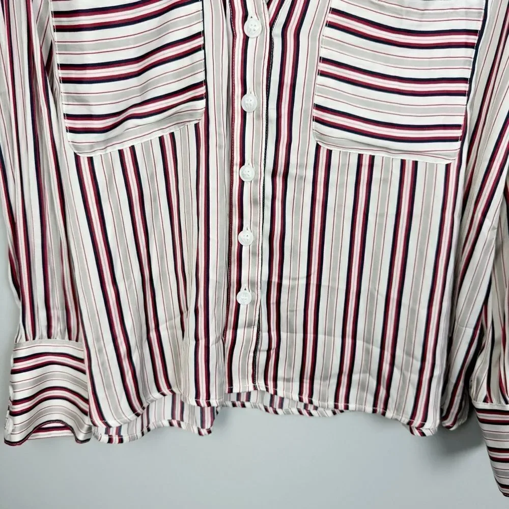 FREE PEOPLE | NEW Striped Button Front Double Pocket Long Sleeve Top Women’s M